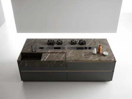 Cucina Moderna con isola Zafferano 06 finitura laccato opaco con top in marmo di Valdesign